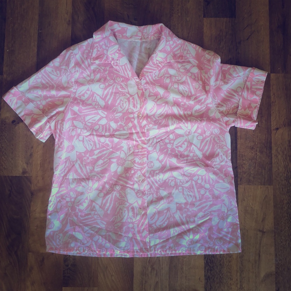 90’s vintage pink and white button down blouse